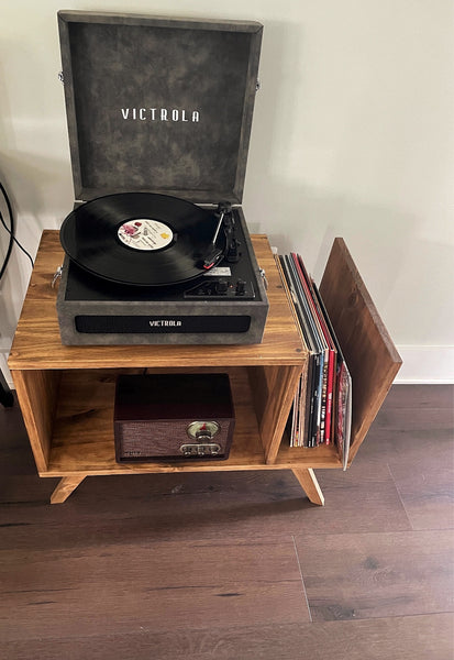 MCM Mid Century Modern Vinyl Record Storage Turntable Stand Solid Wood Table For Record Player Stand Cabinet