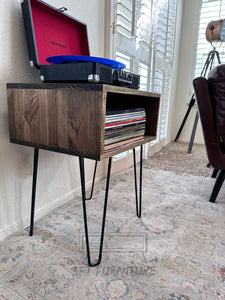 MCM Record Player Stand Table with Metal Hairpin Legs