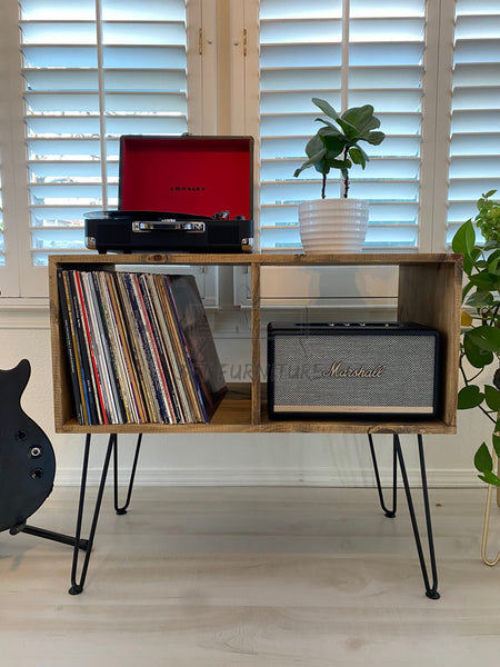 MCM Record Player Stand Table with Metal Hairpin Legs for Records Modern Unit